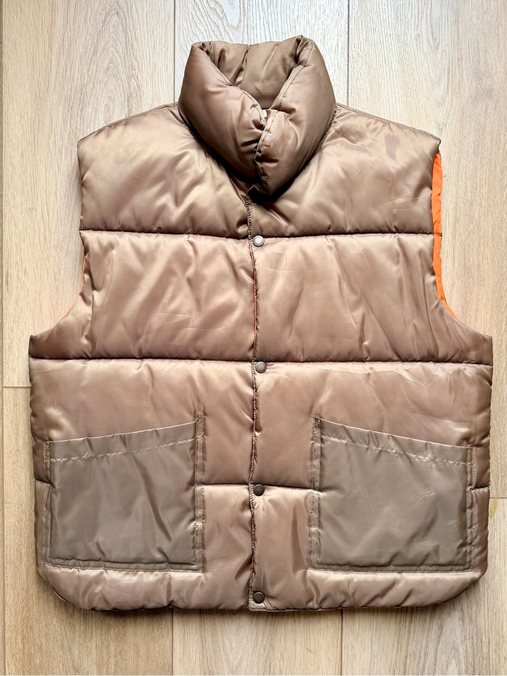 VTG Sundance Reversible Puffer Vest Tan Orange L